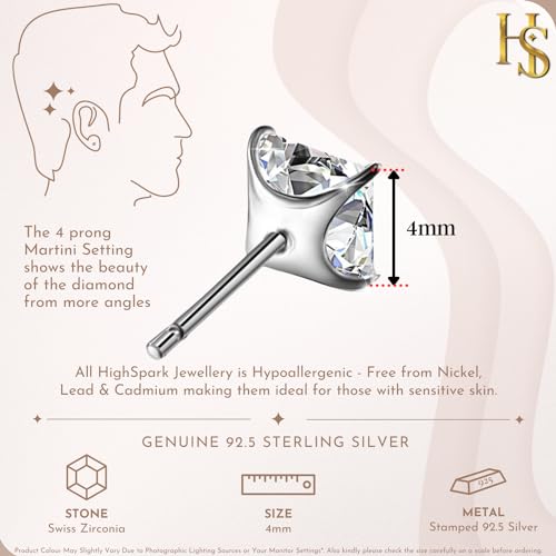 HIGHSPARK 925 Silver Men's "Sparkling Martini" Square Solitaire Stud Earring | 92.5 Sterling Silver and Diamond like Brilliance Sparkling Zirconia | Single Stud for Men | Lovely Gift - Silver 4mm - Image 2