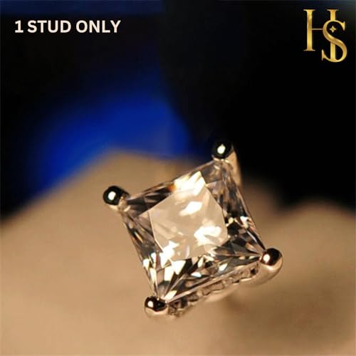 HIGHSPARK 925 Silver Men's "Sparkling Martini" Square Solitaire Stud Earring | 92.5 Sterling Silver and Diamond like Brilliance Sparkling Zirconia | Single Stud for Men | Lovely Gift - Silver 4mm - Image 3