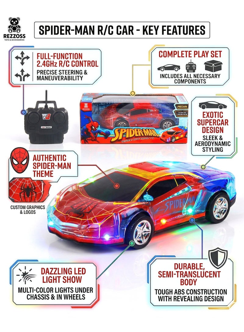 REZZOSS Amazing Spider-Man 2.4GHz Remote Control Super Car for Kids – High-Speed RC Car with Dazzling LED Lights & Semi-Translucent Body – Durable Spider-Man Toy Car for Boys & Girls – Perfect Birthday, Eid & Christmas Gift Classroom Prize - Image 2