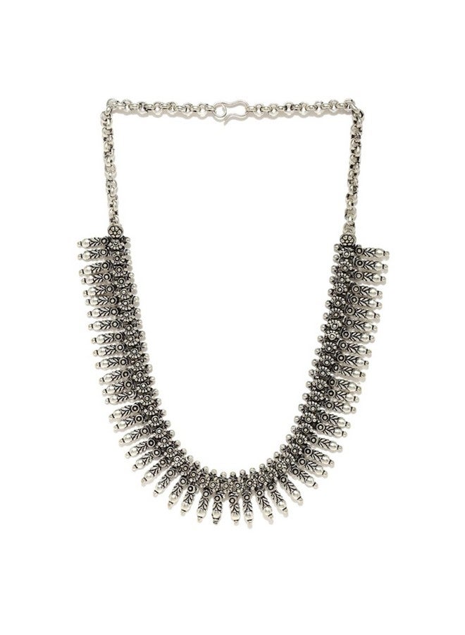 Rubans Oxidised Silver-Toned Textured Necklace For Women
