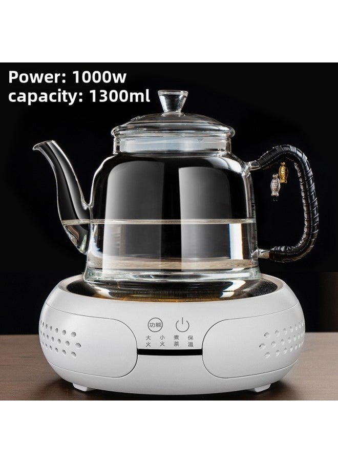 Generic Ultra-thick Pure Glass Kettle Electric Ceramic Stove Household Old-fashioned High-temperature Explosion-proof Transparent Extra-thick One-piece Pot-Color:Braided Rope B Boiling Water Bottle + White Drum Stove [set]-Capacity:Default  - Image 1