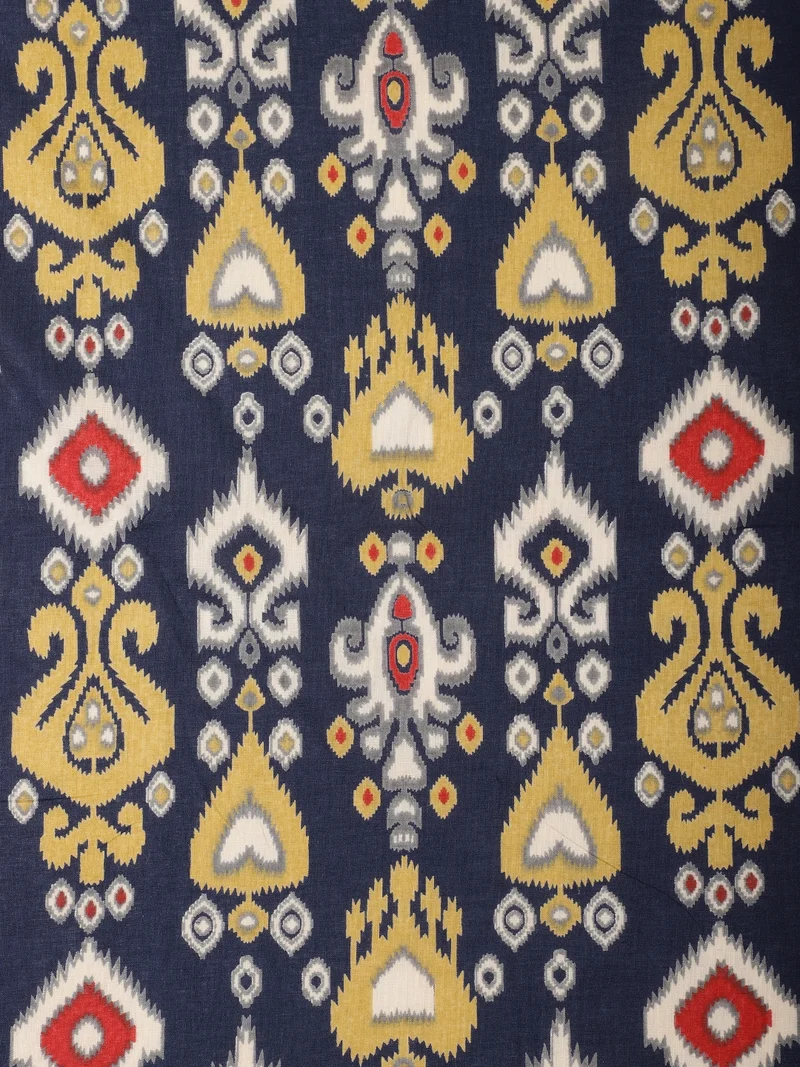 AKS  Navy Blue Ikat Inspired Geometric Fabric  | Best Price UAE