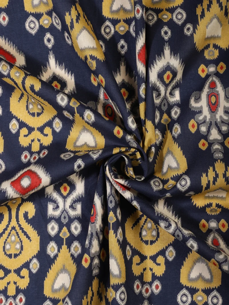 أيه كيه إس Navy Blue Ikat Inspired Geometric Fabric