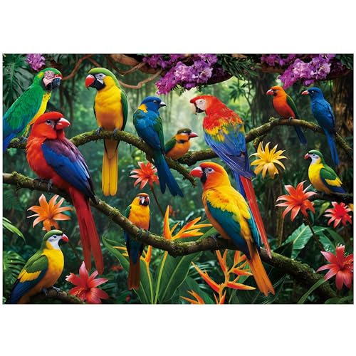 BenBen 1000 Piece Jigsaw Puzzle for Adults Jungle Parrots Puzzles with Letters or Patterns on Back Challenging Puzzle for Game Night Home Dcor 2663 x 1925 - Image 1