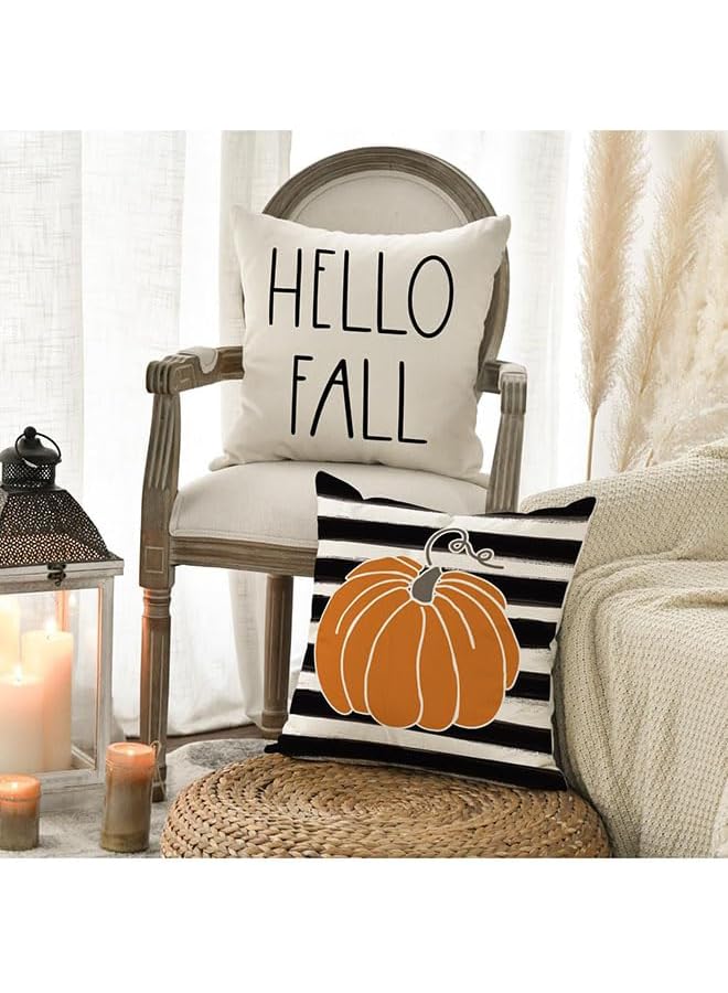 The Bros Fall Decor Throw Pillow Covers, Watercolor Stripes, Home Decor Pillowcases, for Thanksgiving, Set of 4, 45×45CM - Image 5