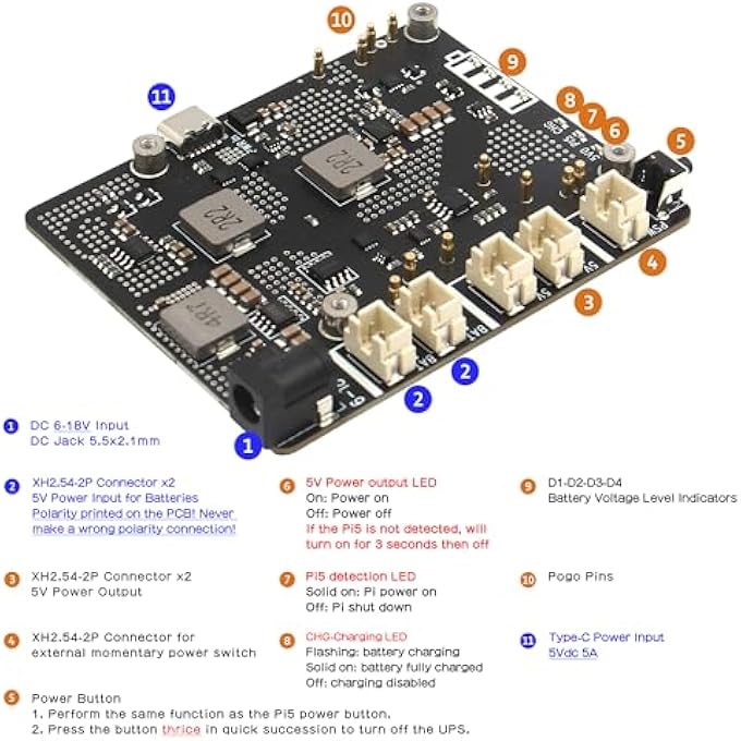 X1203 5V UPS SHIELD FOR RASPBERRY PI 5| MAX 5.1V 5A OUTPUT | WIDE 6-18V INPUT | AUTO POWER ON | SAFE SHUTDOWN | POWER LOSS DETECTION - Image 3