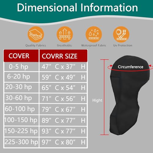 FLYMEI Outboard Motor Cover Fit 225-300 HP Motor, Full Boat Motor Cover Waterproof 600D Heavy Duty Oxford Fabric with PU Coating, Windproof Outboard Engine Hood Covers with Zipper, Universal, Black - Image 2