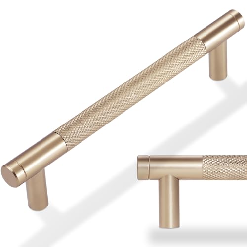 POVEFONK 7 Inch Champagne Bronze Cabinet Handles 10 Pack Knurled Pulls for Kitchen Drawers Cabinets Dressers Gold Hardware - Image 1