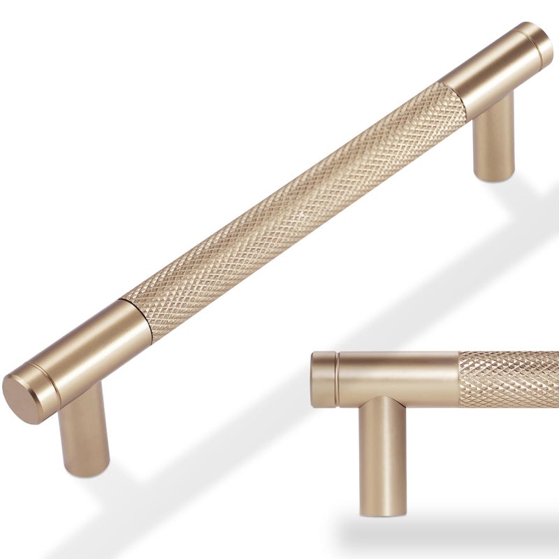 POVEFONK 7 Inch Champagne Bronze Cabinet Handles 10 Pack Knurled Pulls for Kitchen Drawers Cabinets Dressers Gold Hardware - Image 2
