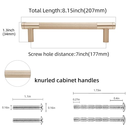 POVEFONK 7 Inch Champagne Bronze Cabinet Handles 10 Pack Knurled Pulls for Kitchen Drawers Cabinets Dressers Gold Hardware - Image 3