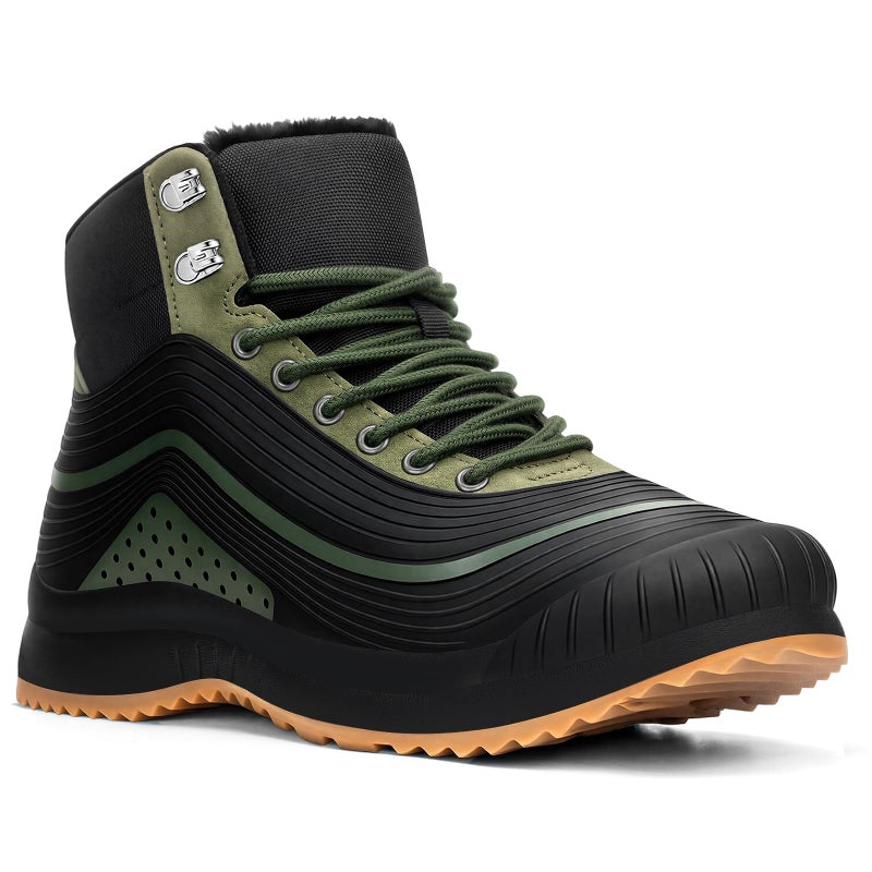 ulogu Snow Boots men Waterproof Insulated Green Duck Boots Fur Lined Warm Ankle Booties Lightweight Comfortable Winter Walking Shoes Zapatos Botas Invierno Para hombres