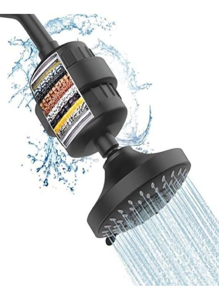 MIXDE Filtered Shower Head 20 Stage Shower Filter Combo High Pressure Rain Shower Heads Filter for Hard Water Detachable 5 Modes Adjustable Water Softener Remove Chlorine Fluoride (Black) - Image 1