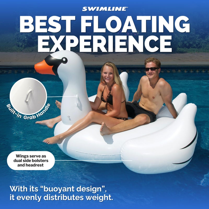 SWIMLINE ORIGINAL 90621 Giant Inflatable Swan Pool Float Floatie Ride-On Lounge W/ Stable Legs Wings Large Rideable Blow Up Summer Beach Swimming Party Lounge Big Raft Tube Decoration Toys Kids Adults - Image 3