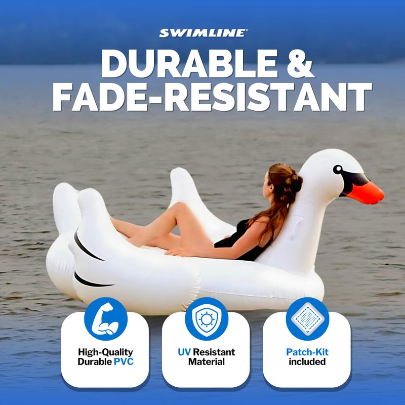 SWIMLINE ORIGINAL 90621 Giant Inflatable Swan Pool Float Floatie Ride-On Lounge W/ Stable Legs Wings Large Rideable Blow Up Summer Beach Swimming Party Lounge Big Raft Tube Decoration Toys Kids Adults - Image 2
