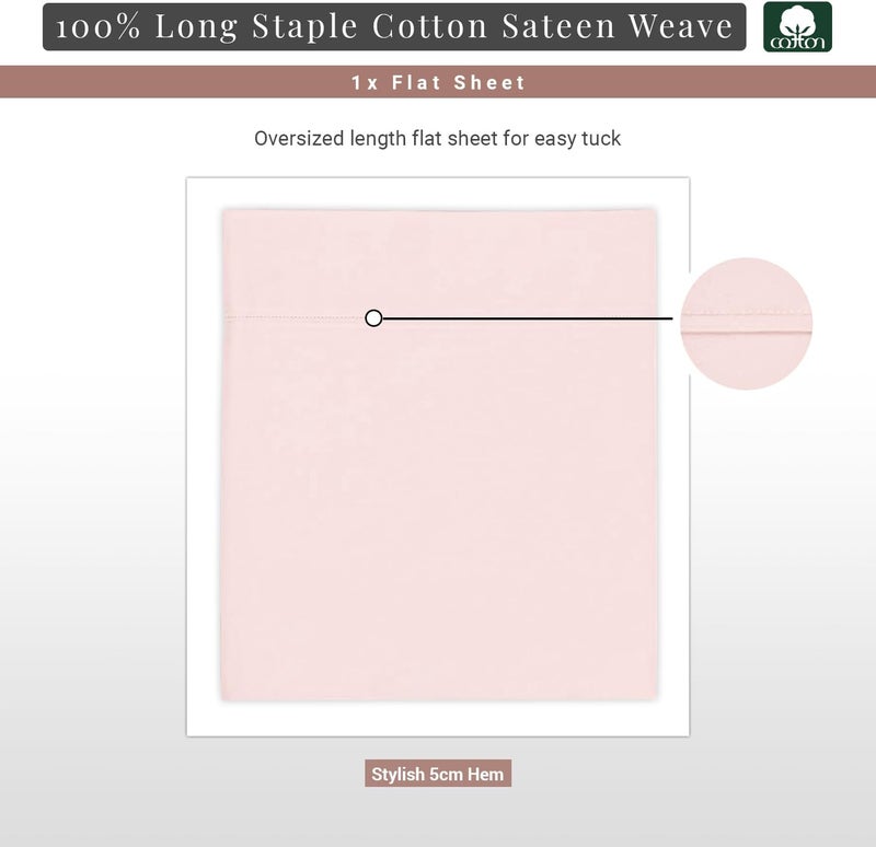 PIZUNA 100% Cotton Flat Bedsheet Double Bed 230x280 cm Light Pink 1 PC, 400 Thread Count Luxurious Long Staple Cotton Sateen Weave Bed Sheet Light Pink (ملاءة سرير مسطحة من القطن 100%) - Image 3