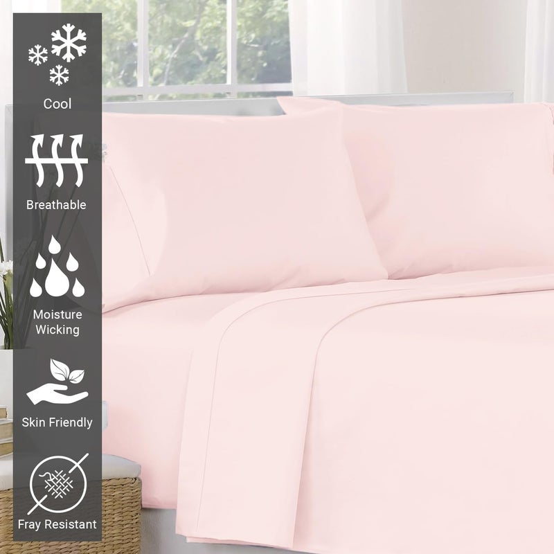 PIZUNA 100% Cotton Flat Bedsheet Double Bed 230x280 cm Light Pink 1 PC, 400 Thread Count Luxurious Long Staple Cotton Sateen Weave Bed Sheet Light Pink (ملاءة سرير مسطحة من القطن 100%) - Image 2