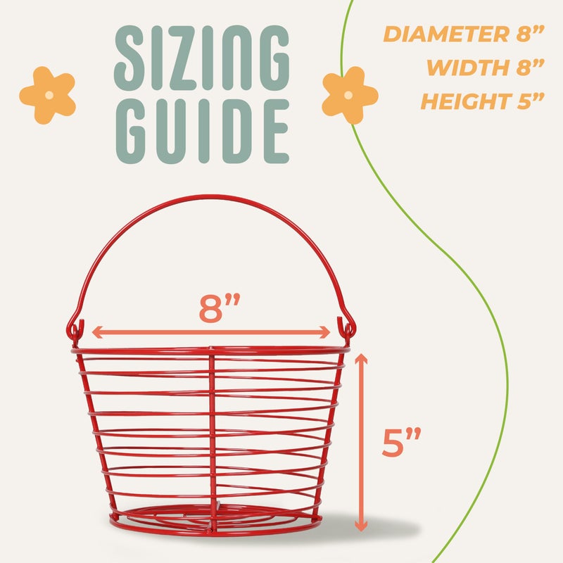 CONCORD 8"" Egg Basket For Storage Collecting and Transporting Chicken and Duck Eggs. Farm Grade Wire Baskets. 2 Pack (Red) - Image 2