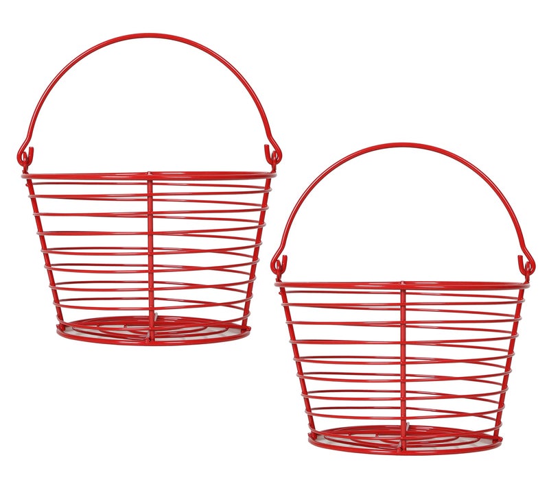 CONCORD 8"" Egg Basket For Storage Collecting and Transporting Chicken and Duck Eggs. Farm Grade Wire Baskets. 2 Pack (Red) - Image 1