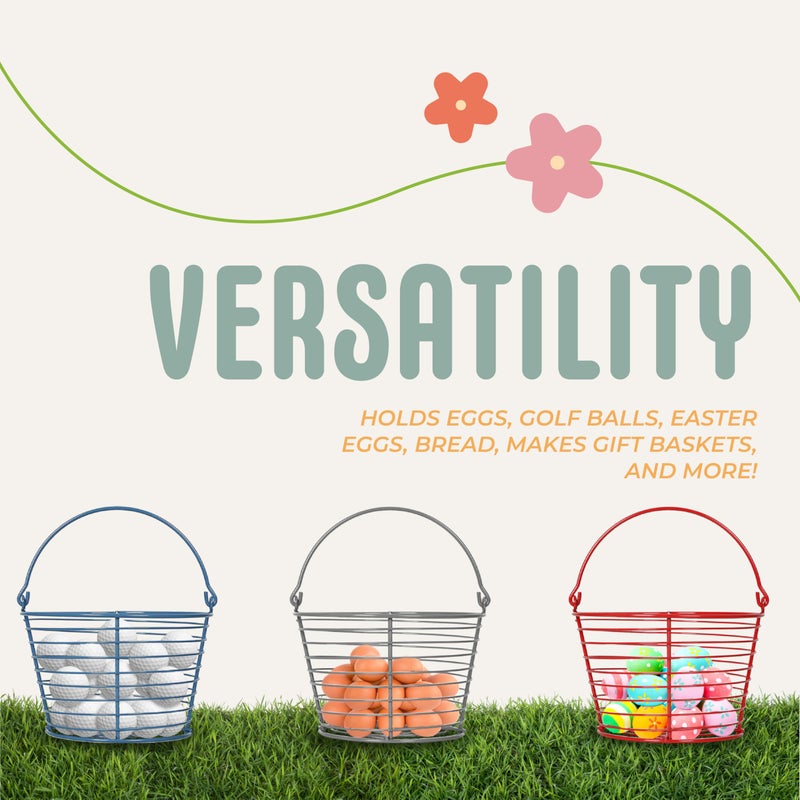 CONCORD 8"" Egg Basket For Storage Collecting and Transporting Chicken and Duck Eggs. Farm Grade Wire Baskets. 2 Pack (Red) - Image 5