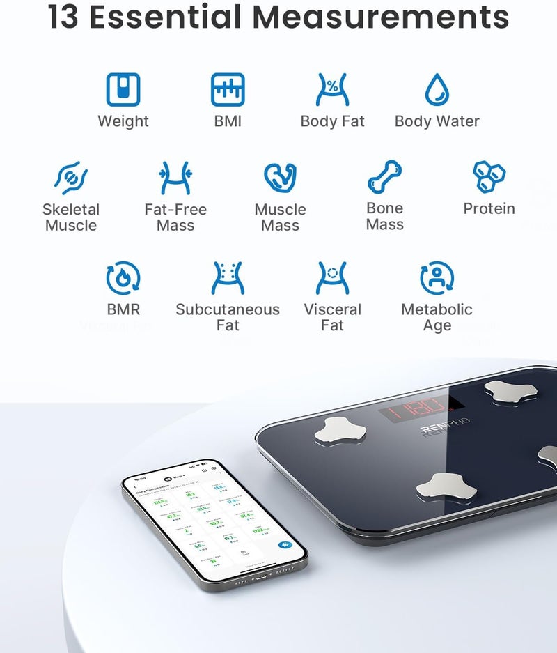 RENPHO Travel Scale for Body Weight Mini Bathroom Scale for Body Fat Portable Weight Scale for Traveling with Storage Case 13 Body Composition Analyzer with App 400 lbs Elis Go 1102 x 709 - Image 4