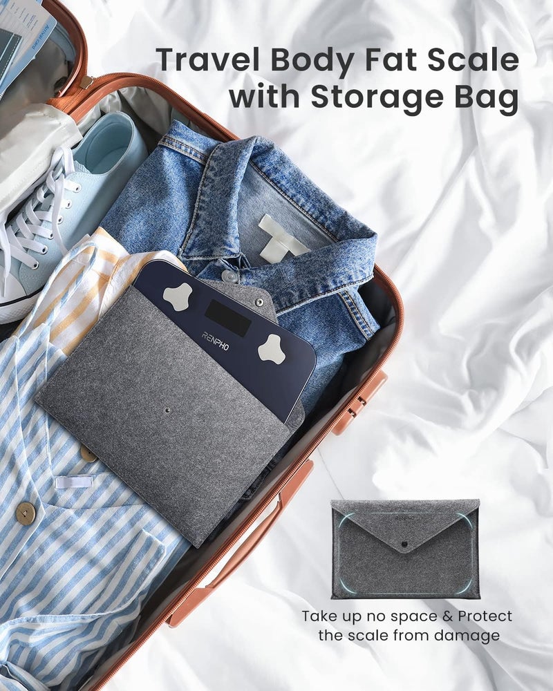 RENPHO Travel Scale for Body Weight Mini Bathroom Scale for Body Fat Portable Weight Scale for Traveling with Storage Case 13 Body Composition Analyzer with App 400 lbs Elis Go 1102 x 709 - Image 2