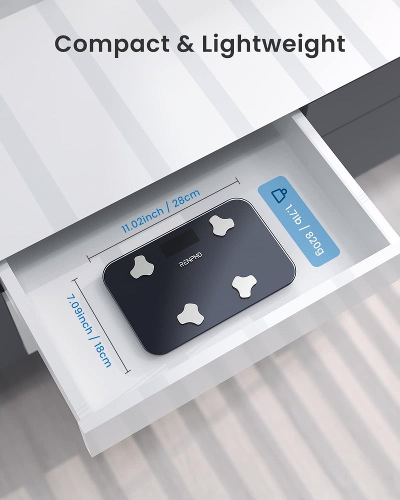 RENPHO Travel Scale for Body Weight Mini Bathroom Scale for Body Fat Portable Weight Scale for Traveling with Storage Case 13 Body Composition Analyzer with App 400 lbs Elis Go 1102 x 709 - Image 3