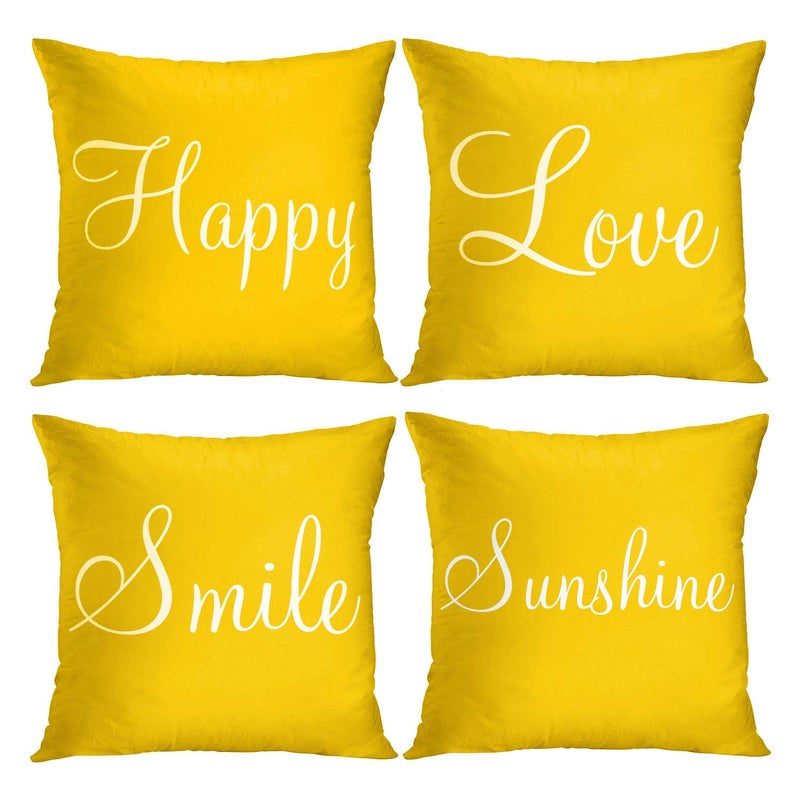 Britimes Yellow Set of 4 Throw Pillow Covers Furry Home Decor Pillow Cases Decorative 18X18 Inches Outdoor Cushion Couch Sofa Cojines Pillowcases Sunshine Happy Love Smile