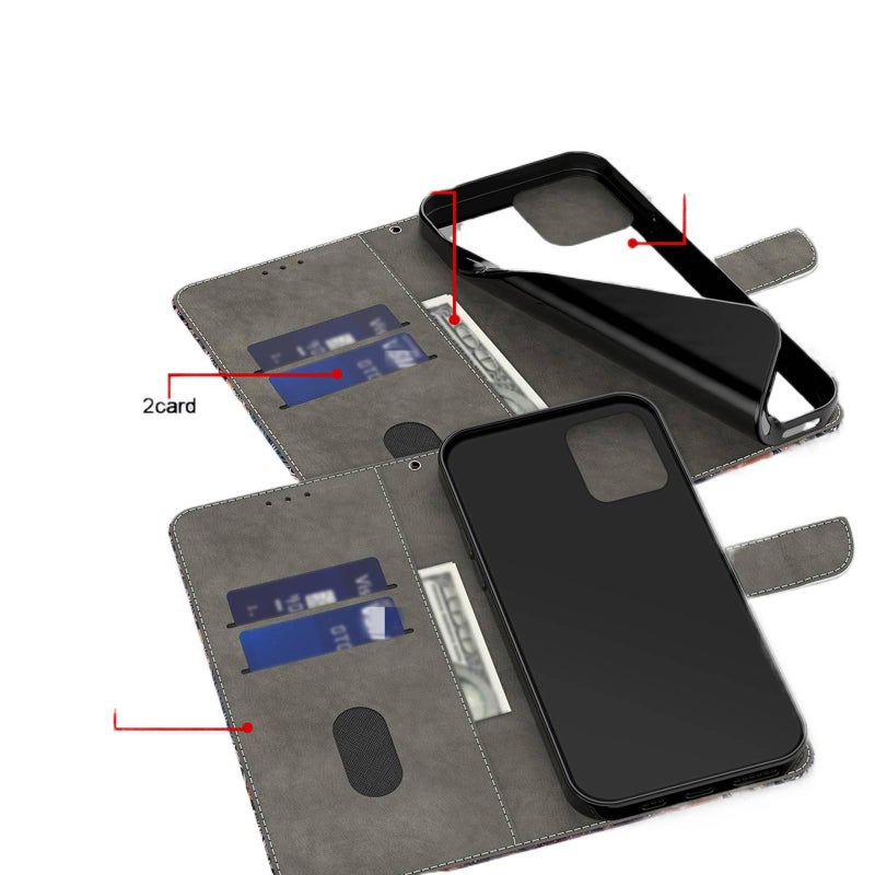 MS Leather Texture Phone Case for Redmi Note 13 Pro with Card Holder and Flip Cover plus Colorful Pattern in Other - Image 2