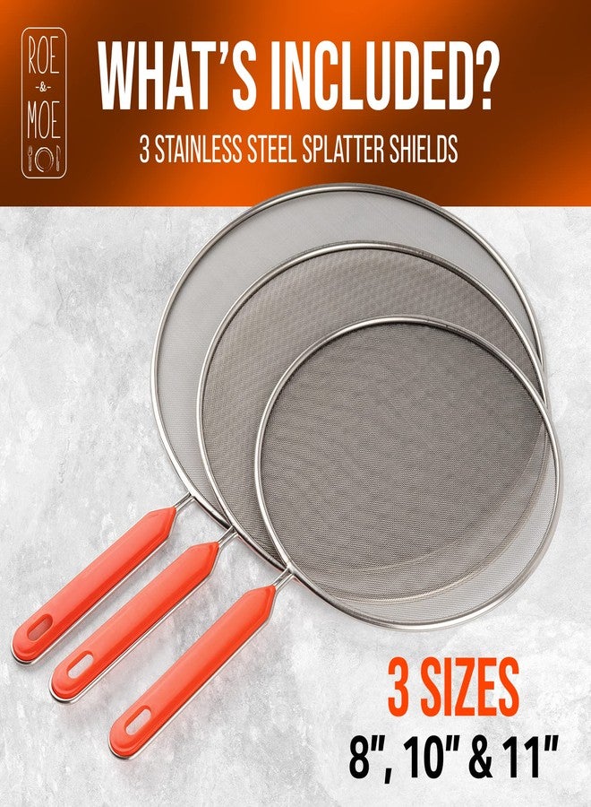 Roe & Moe Splatter Screens - Stainless Steel Splatter Screens for Frying Pan with Insulated Handles - Grease Splatter Guards For Frying Pan that Lets You Create Masterpieces with Ease (Pack of 3) - Image 2