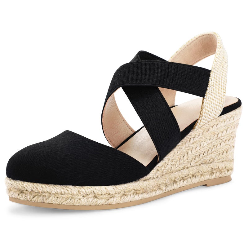 mysoft Women's Closed Toe Crisscross Elastic Ankle Strap Platform Espadrille Wedge Sandals - Image 1