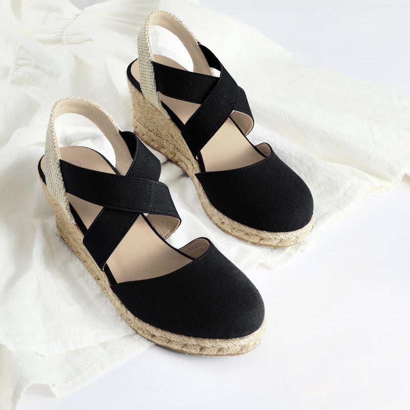 mysoft Women's Closed Toe Crisscross Elastic Ankle Strap Platform Espadrille Wedge Sandals - Image 3