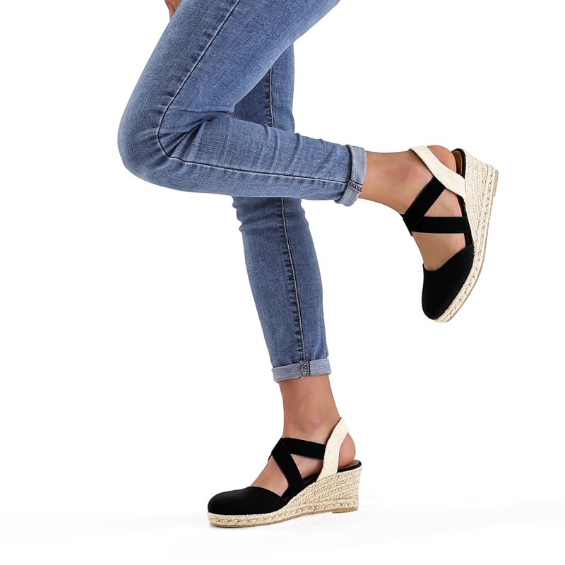 mysoft Women's Closed Toe Crisscross Elastic Ankle Strap Platform Espadrille Wedge Sandals - Image 5