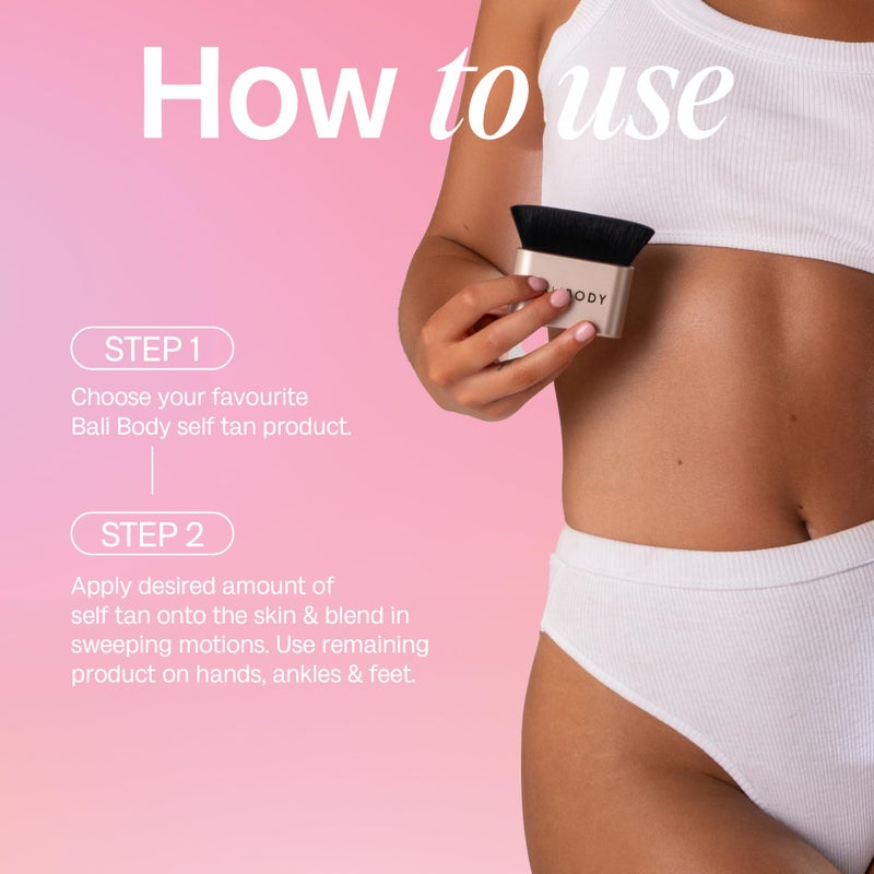 Bali Body فرشاة خلط بالي بادي | أداة قابلة لإعادة الاستخدام للتسمير الذاتي قابلة للغسل | تطبيق تسمير ذاتي خالي من الخطوط، دقيق | شعيرات ناعمة للتطبيق، مناسبة للرش، الكريمات، والموس | 100% نباتية - Image 5