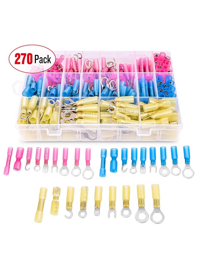 HS 270PCS Heat Shrink Wire connector Waterproof Marine Automotive Connector Assortment Rings Fork Hook Spade Butt Splices - Image 1