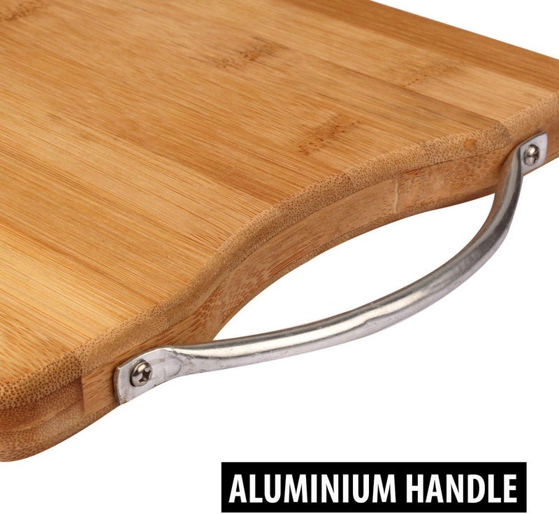 VIAANA VIAANA Large NonSlip Wooden Bamboo Cutting Board with Antibacterial Surface with Premium Stainless Steel Handle Brown  - Image 3
