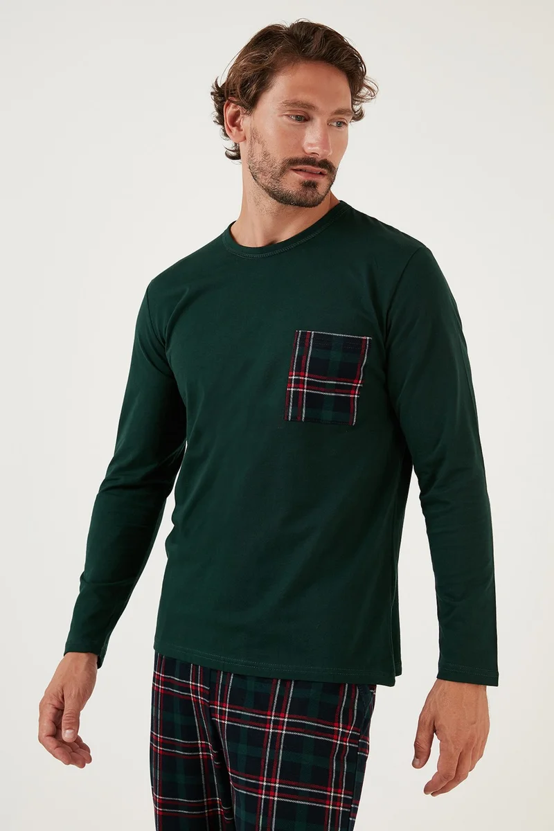 Buratti Plaid Pocket Elastic Waist 100% Cotton Regular Fit Pajama Set Men's Pajama Set 6572001
