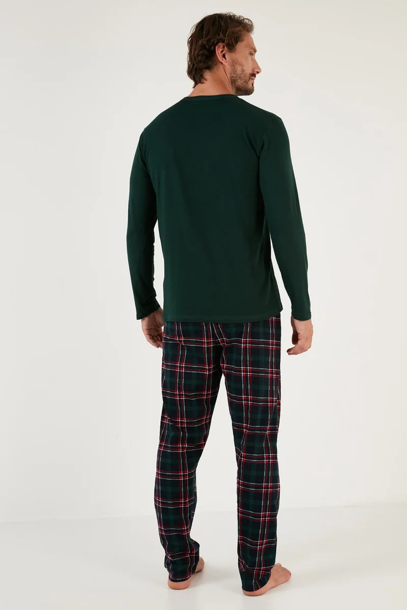 Buratti Plaid Pocket Elastic Waist 100% Cotton Regular Fit Pajama Set Men's Pajama Set 6572001