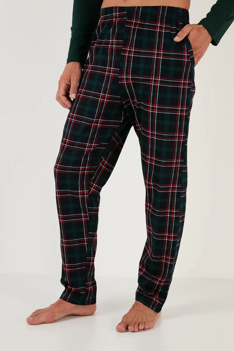 Buratti Plaid Pocket Elastic Waist 100% Cotton Regular Fit Pajama Set Men's Pajama Set 6572001