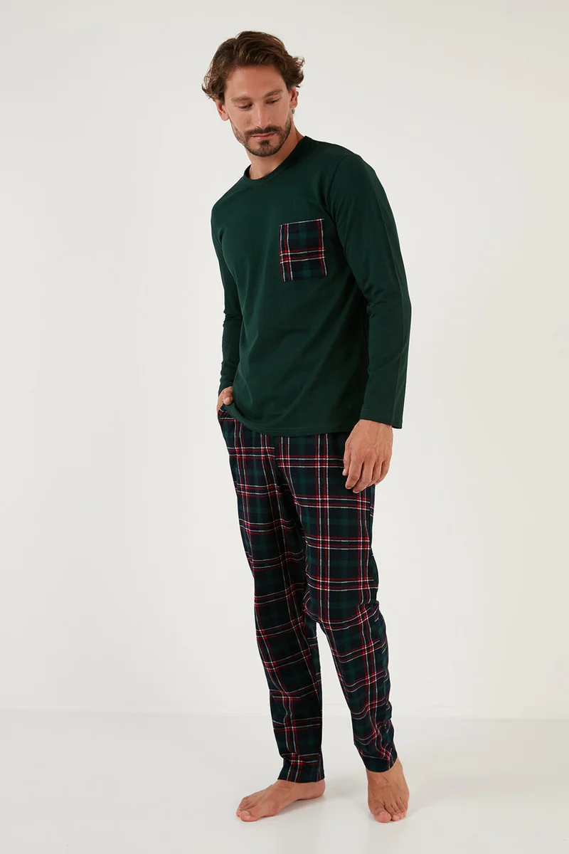 Buratti Plaid Pocket Elastic Waist 100% Cotton Regular Fit Pajama Set Men's Pajama Set 6572001