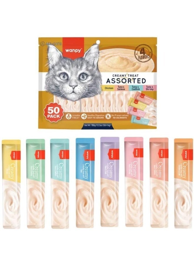 Wanpy Creamy Lickable Cat Treats Assorted – 4 Different Flavors (50 x 14g) – 700g - Image 2