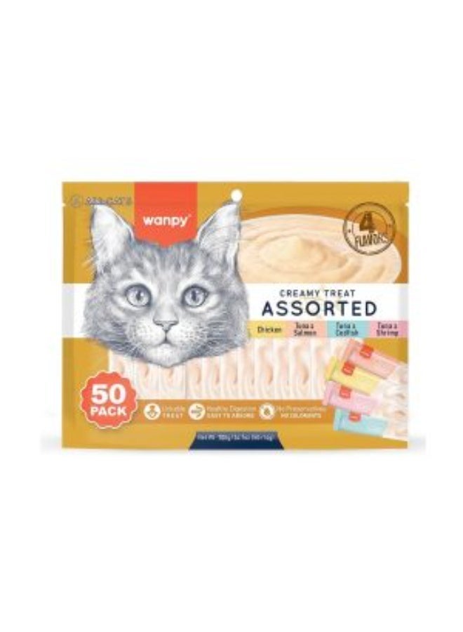 Wanpy Creamy Lickable Cat Treats Assorted – 4 Different Flavors (50 x 14g) – 700g - Image 4