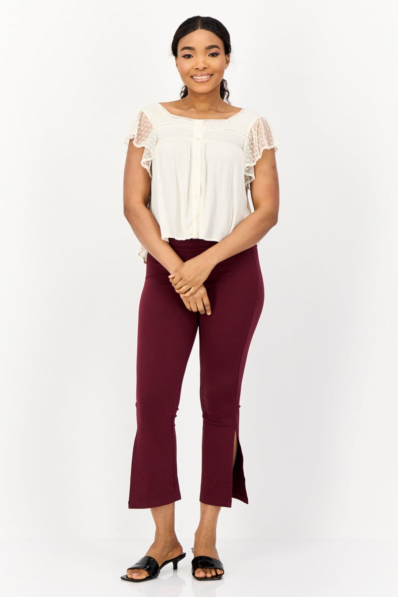 ONLY Women Square Neck Short Sleeve Textured Crop Top, Off White  - Image 2
