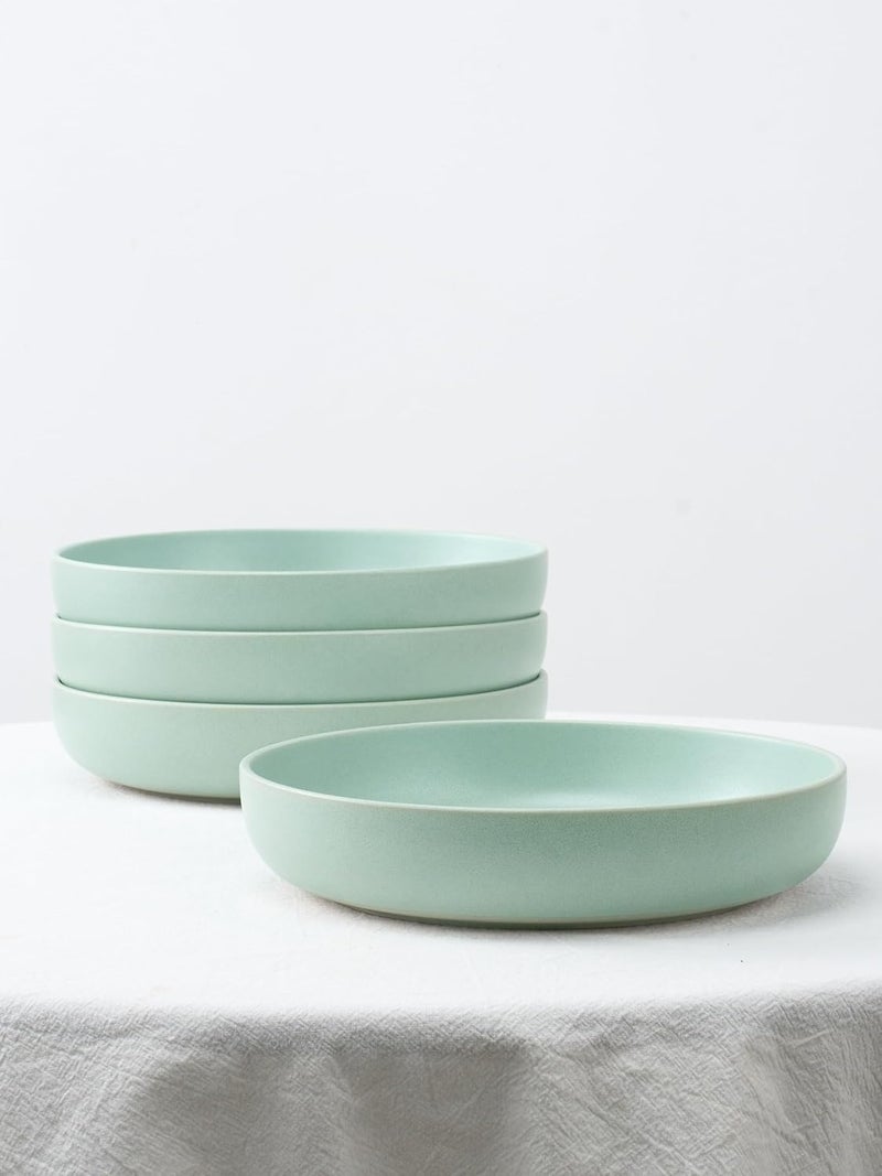 famiware Milkyway Pasta Bowls Set of 4 85 Large Salad Bowls Double Reactive Glaze Sturdy  Stackable Ideal for Housewarming Festivals Light Green - Image 4