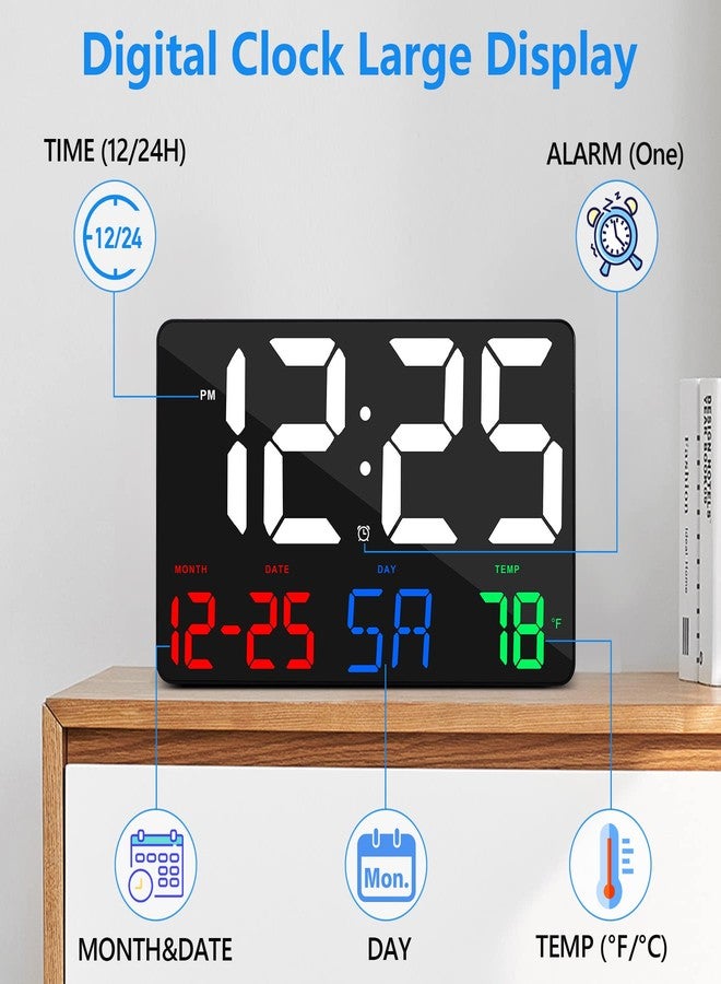 Ygdigital Digital Wall Clock,11.5" LED Digital Alarm Clock Large Display,with Remote Control,Adjustable Brightness, Calendar, Temperature, Snooze, 12/24 H, for Living Room, Office, Bedroom, Elderly, Adults Set - Image 5