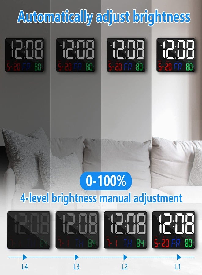 Ygdigital Digital Wall Clock,11.5" LED Digital Alarm Clock Large Display,with Remote Control,Adjustable Brightness, Calendar, Temperature, Snooze, 12/24 H, for Living Room, Office, Bedroom, Elderly, Adults Set - Image 2