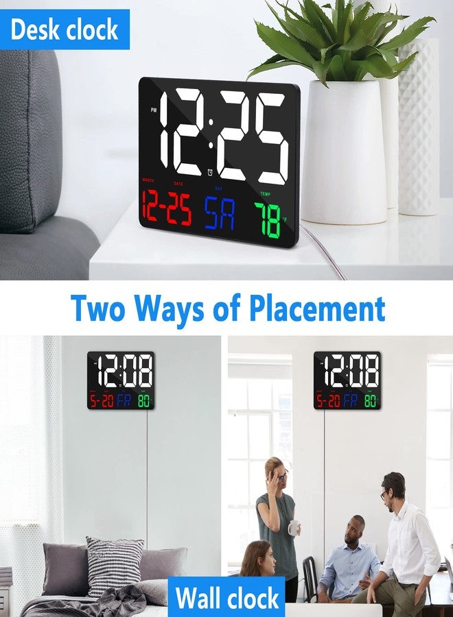 Ygdigital Digital Wall Clock,11.5" LED Digital Alarm Clock Large Display,with Remote Control,Adjustable Brightness, Calendar, Temperature, Snooze, 12/24 H, for Living Room, Office, Bedroom, Elderly, Adults Set - Image 3