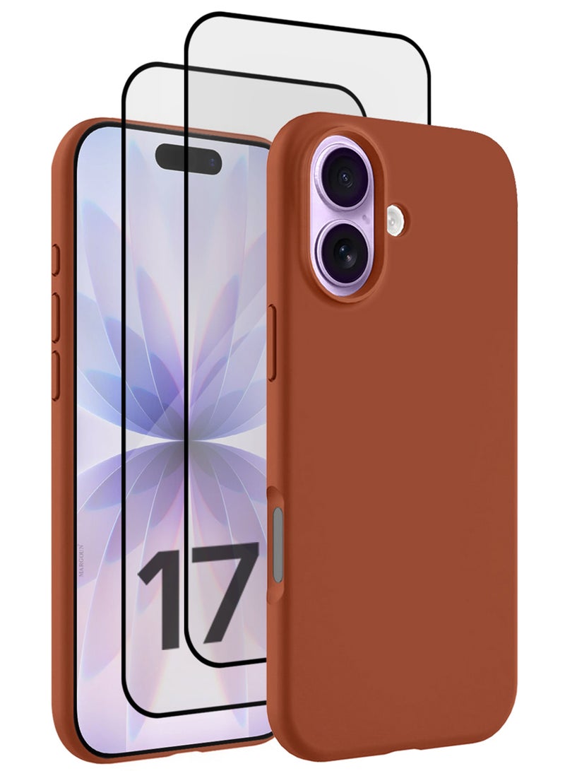 CATANES 3 Packs Silicone Protective Phone Case for iPhone 17 - Soft Anti-Scratch Microfiber Lining Ultra Slim Drop Protection Phone Cover with Two 3D Screen Protectors - Windsor Brown - Image 1