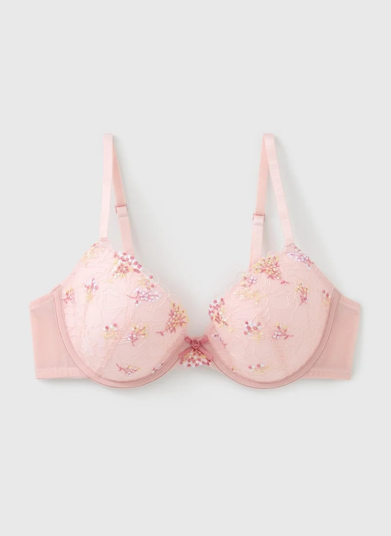ماتلان Pink Floral Embroidered Bra