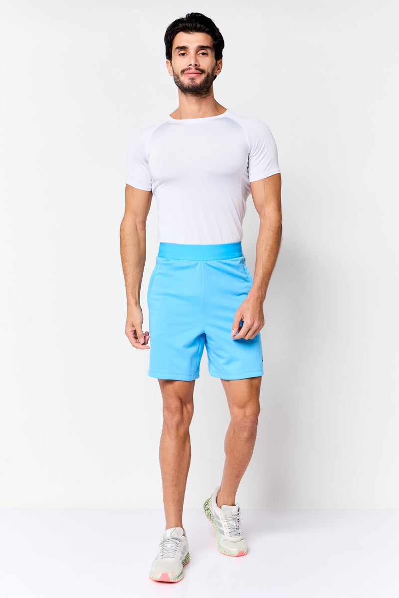Adidas Men Sportswear Fit Brand Logo 7 Inseam Yoga Shorts, Light Blue - Image 2