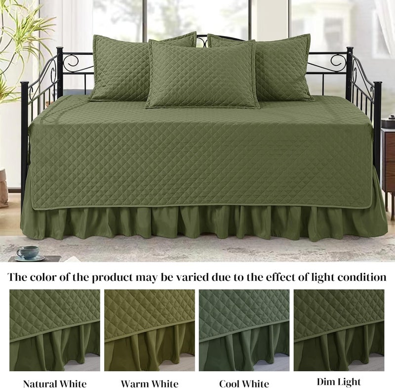 HOMBYS Daybed Cover Sets- Diamond Stitching Daybed Bedding Set, All Season Cozy Bedding with Bedskirt with Shams, Microfiber Filling, 5 Pieces, Olive-Green - Image 2